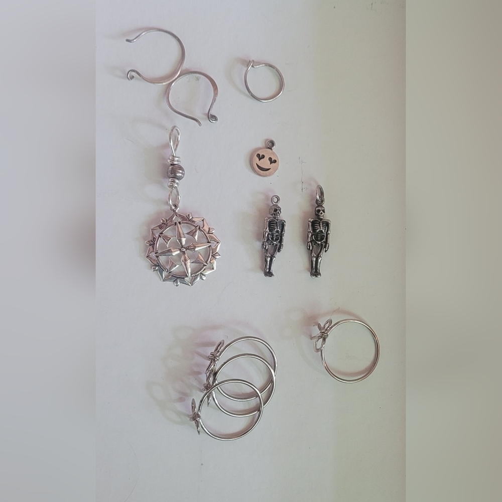 Sterling Silver Charm Hoop Earrings Set